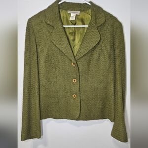 Green Chadwick's Womens Blazer  14p Polyester Nylon Acrylic Button Back Twead B8